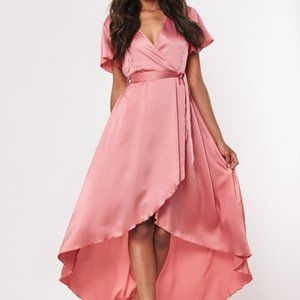 Missguided Satin Wrap Maxi Dress Pink